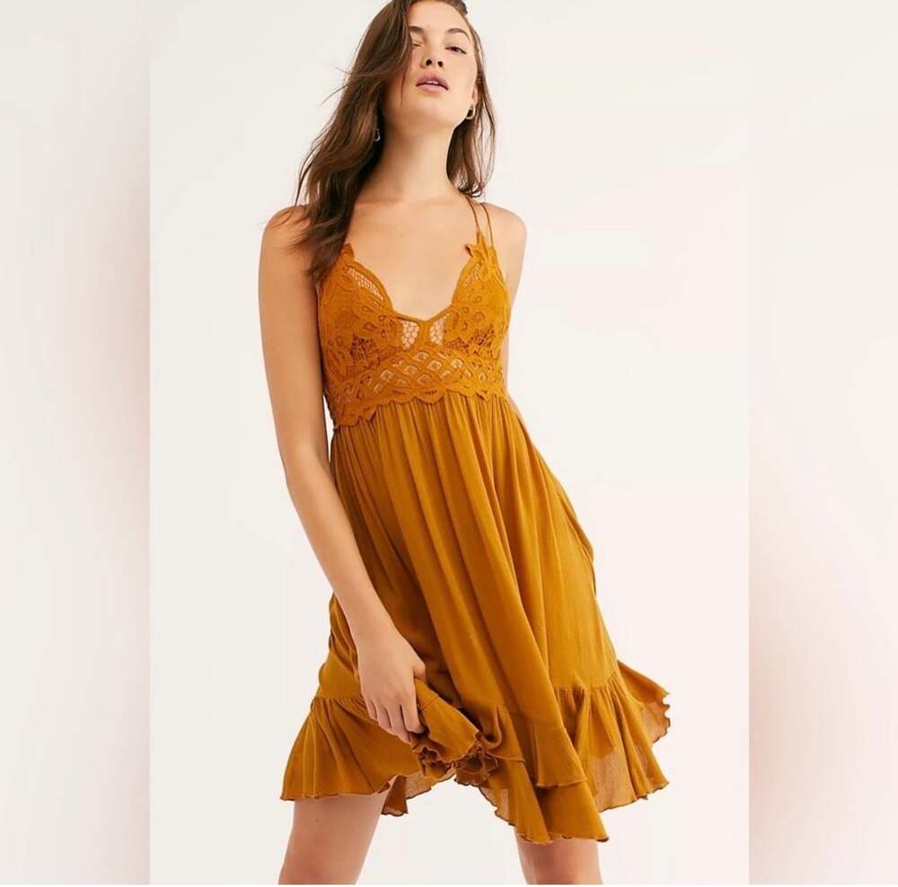 Free People Boho Adella Slip Dress Mustard Yellow XS